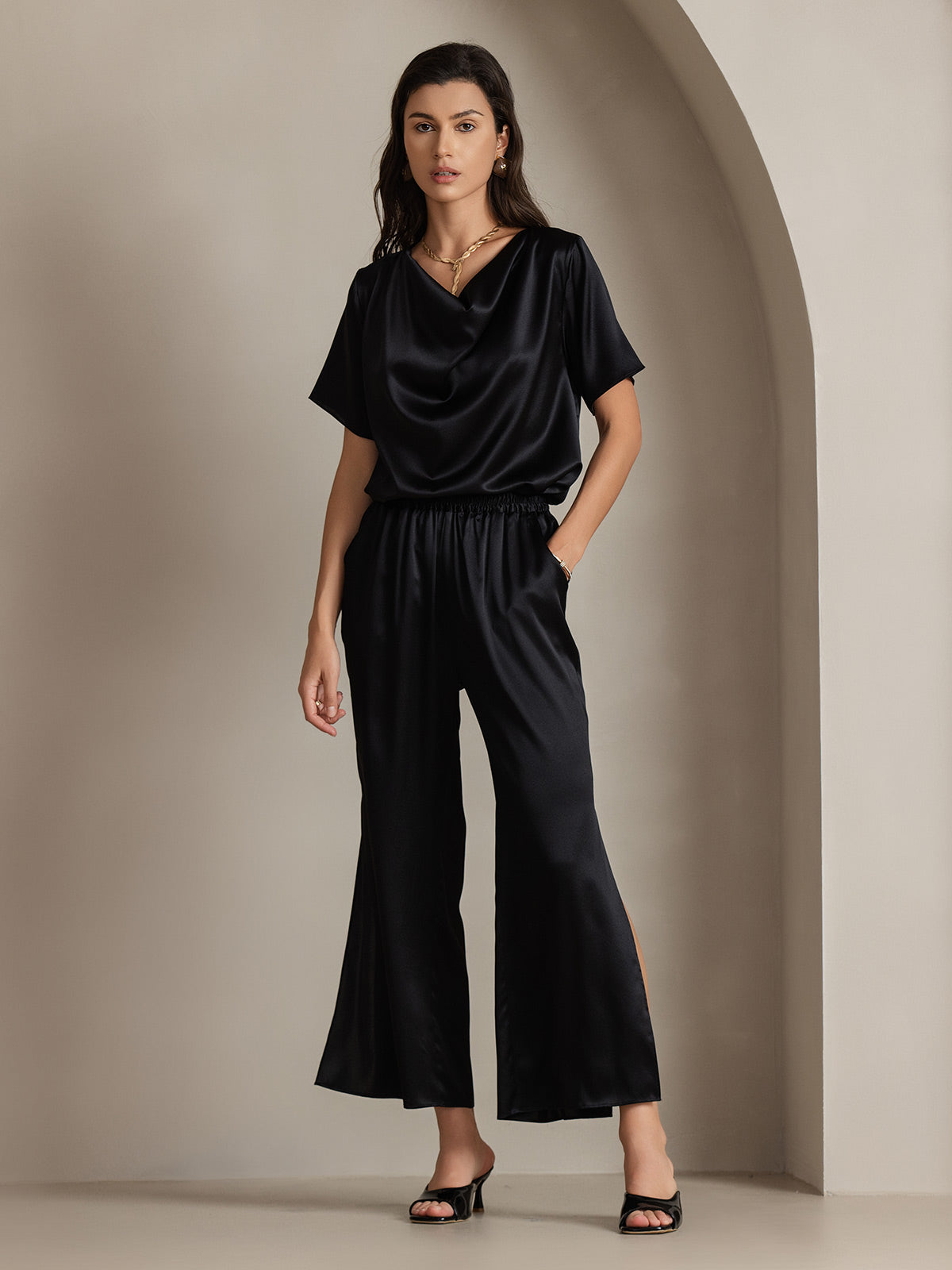 [Zwart] SilkSilky-NL 19Momme Zijde Womens Pants 007