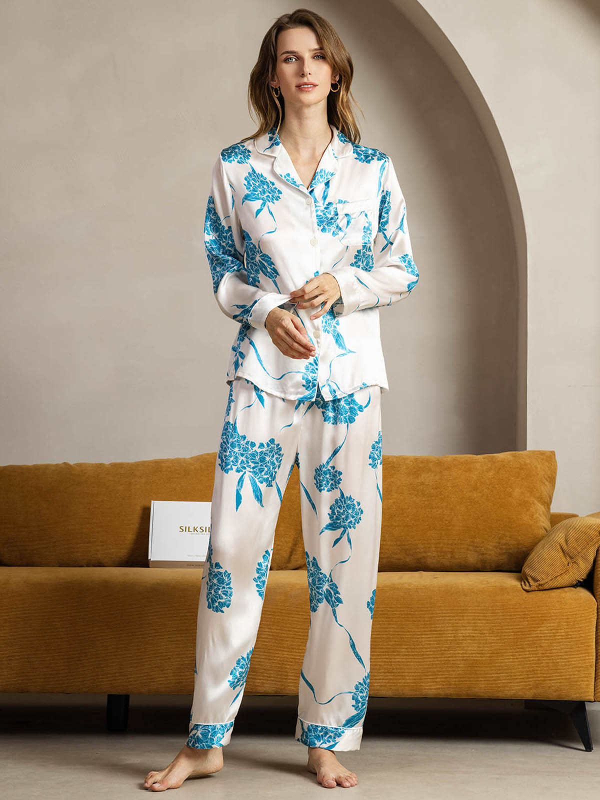 [Blauwe Bloemen] SilkSilky-NL Womens Pajamas 003