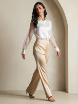[Wit] SilkSilky-NL Long Sleeve Lapel Collar Dames Blouse 008