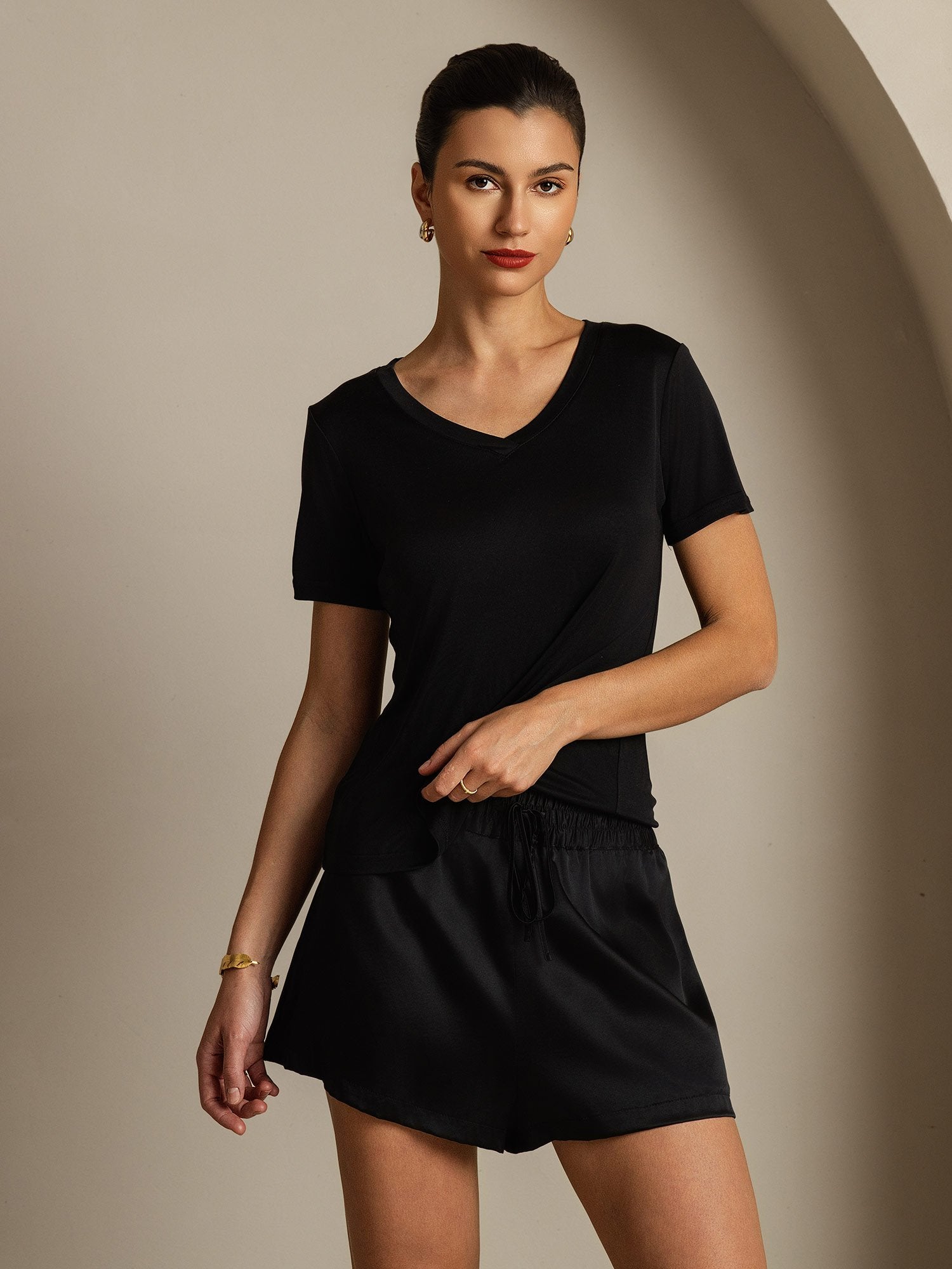 [Zwart] SilkSilky-NL Zijde Womens T-Shirt 003