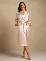 [Roze] SilkSilky-NL Zijde Kraag Dames Kamerjas 001,