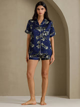 [Marineblauwe Leeuw] SilkSilky-NL Short Sleeve Notch Collar Dames Pyjama Set 007