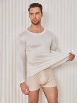 [Wit] SilkSilky-NL Lange Mouw Ronde Hals Heren T-Shirt 004