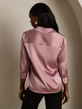 [Bleek Mauve] SilkSilky-NL 3/4 Sleeve Lapel Collar Dames Blouse 002