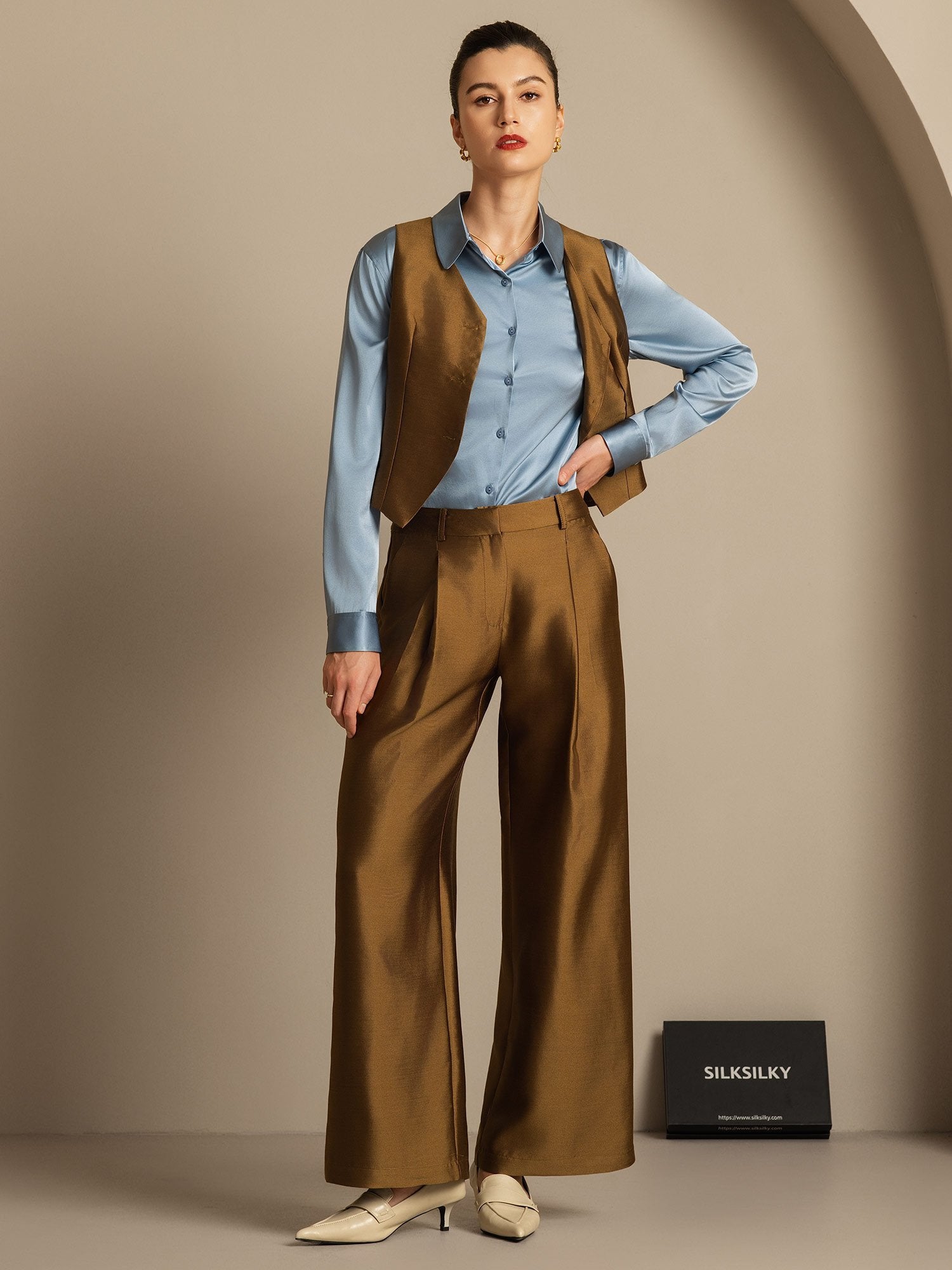 [Brons] SilkSilky-NL 32Momme Silk-Wool Blend Womens Vest 008