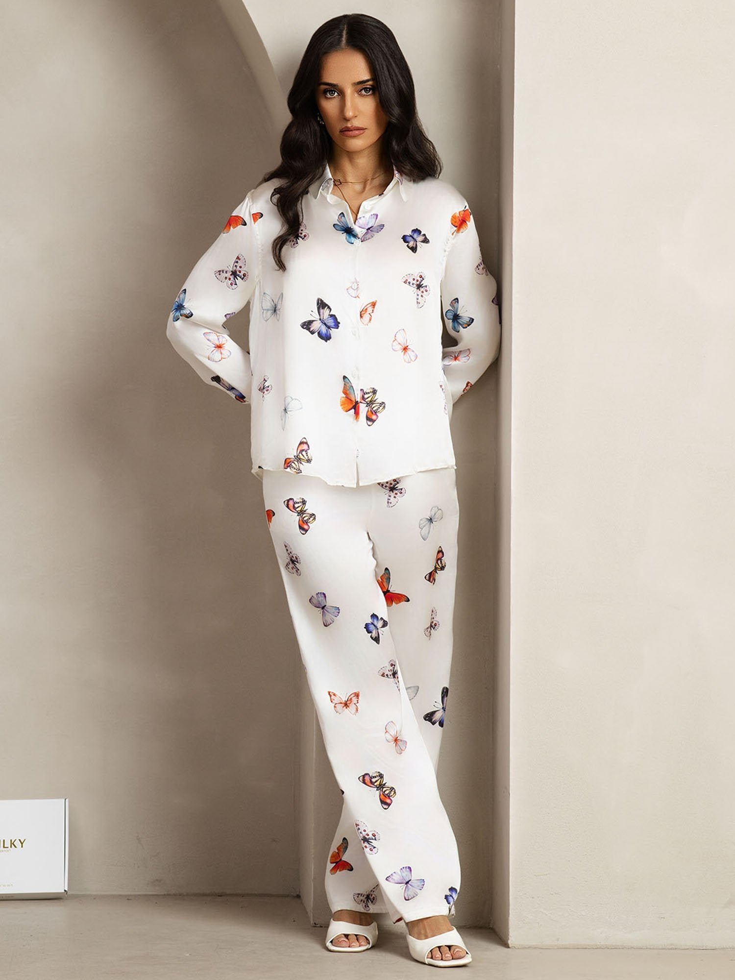 [WitteVlinder] SilkSilky-NL 19Momme Zijde Kraag Women''s Outfit Sets 003