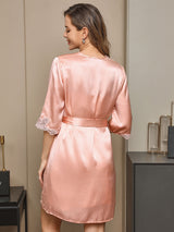 [Roze] SilkSilky-NL Pure Silk Halve Mouw Nightgown&Robe Set 002