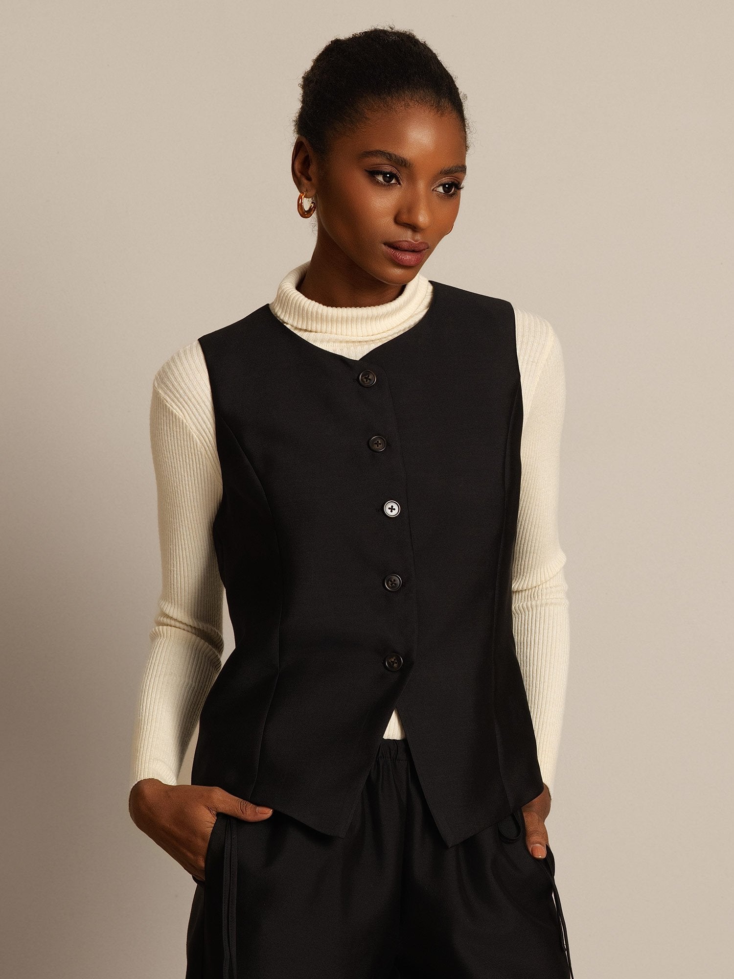 [Zwart] SilkSilky-NL 32Momme Silk-Wool Blend Womens Vest 007