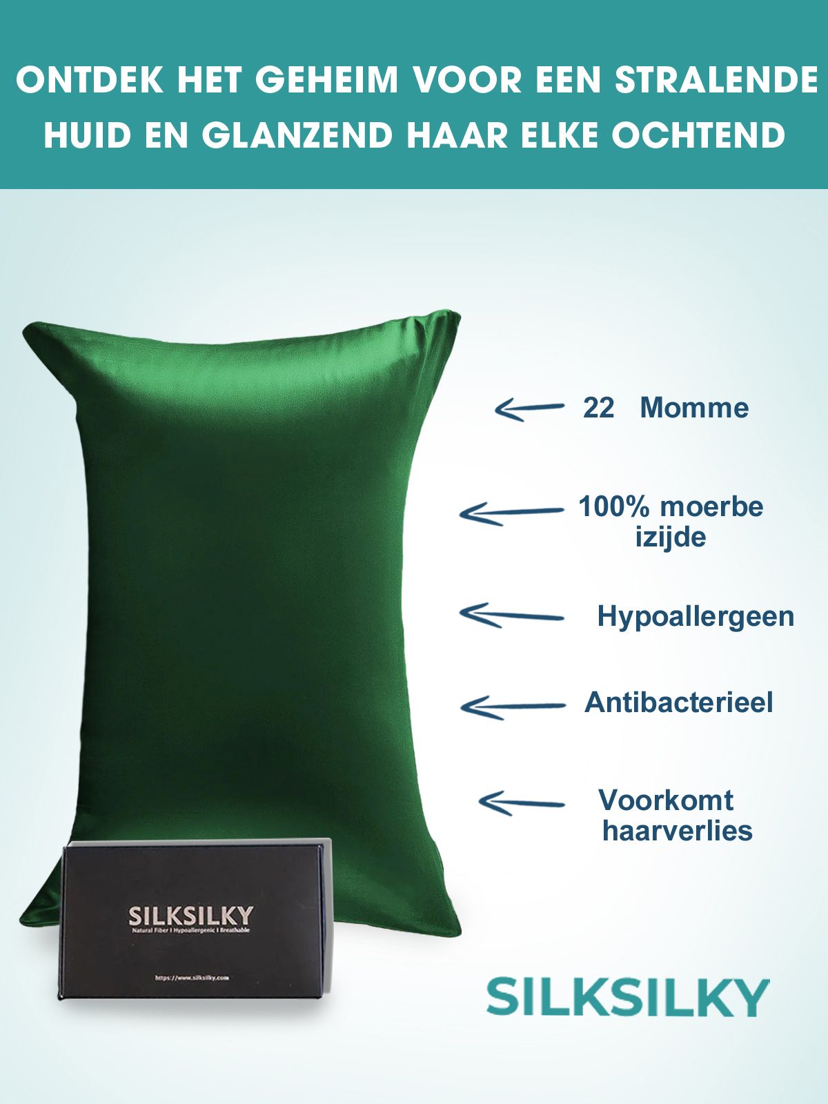 SilkSilky NL 22Momme Pure Silk Pillowcase Donkergroen 002