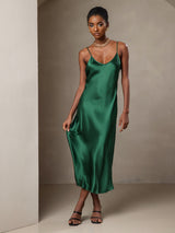 [Groen] SilkSilky-NL Spaghetti Bandjes V Hals Jurk 006