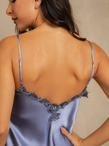 [Staal Blauw] SilkSilky-NL Spaghetti Bandjes V Hals Nachthemd 005