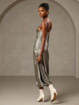 [Grijsachtig Groen] SilkSilky-NL Spaghetti Strap V Neck Nachthemd 002