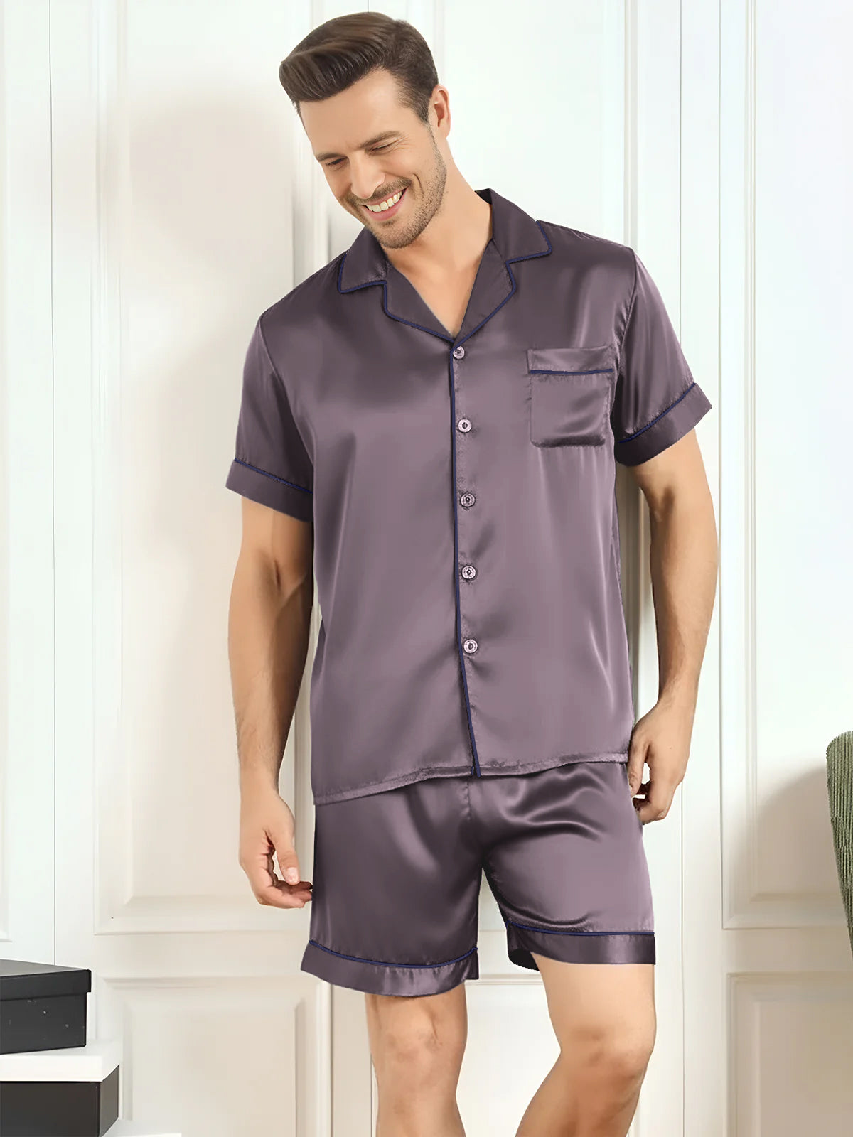 [Paars Grijs] SilkSilky-NL Mens Pajamas 001,