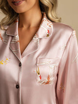 [Roze] SilkSilky-NL Long Sleeve Lapel Collar Dames Pyjama Set 004