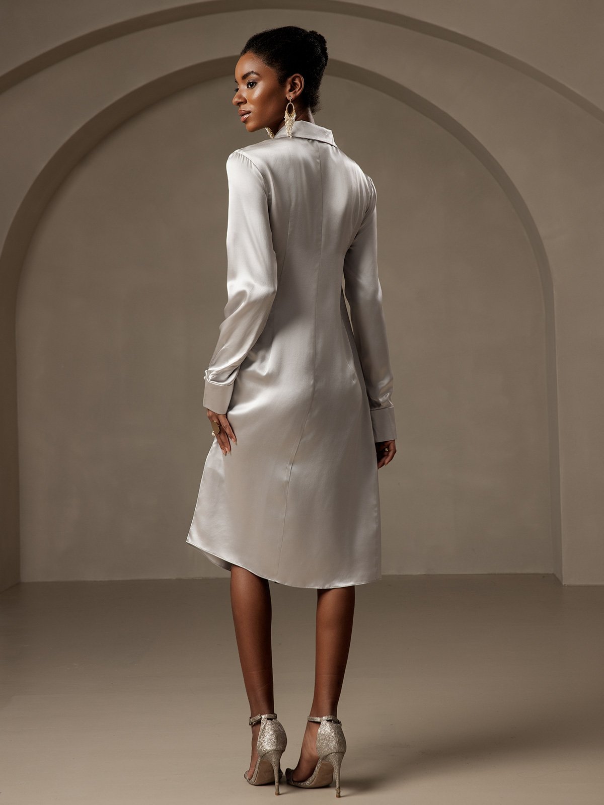 [Zilver] SilkSilky-NL 19Momme Zijde Dress 002
