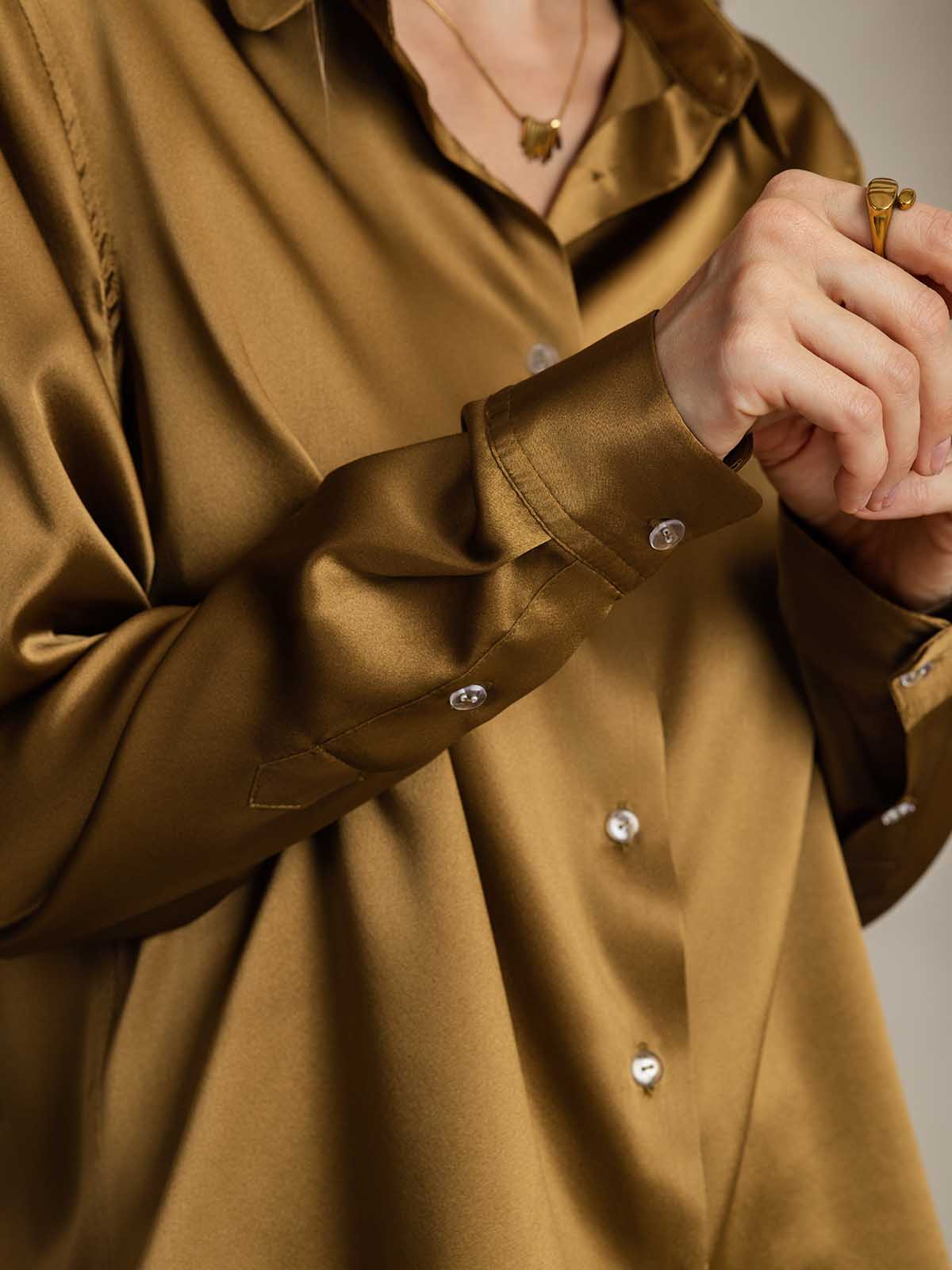 [Brons] SilkSilky-NL Zijde Kraag Dames Blouse 004