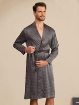 [Zwarte Ginkgo] SilkSilky-NL Long Sleeve V Neck Heren Kamerjas 003
