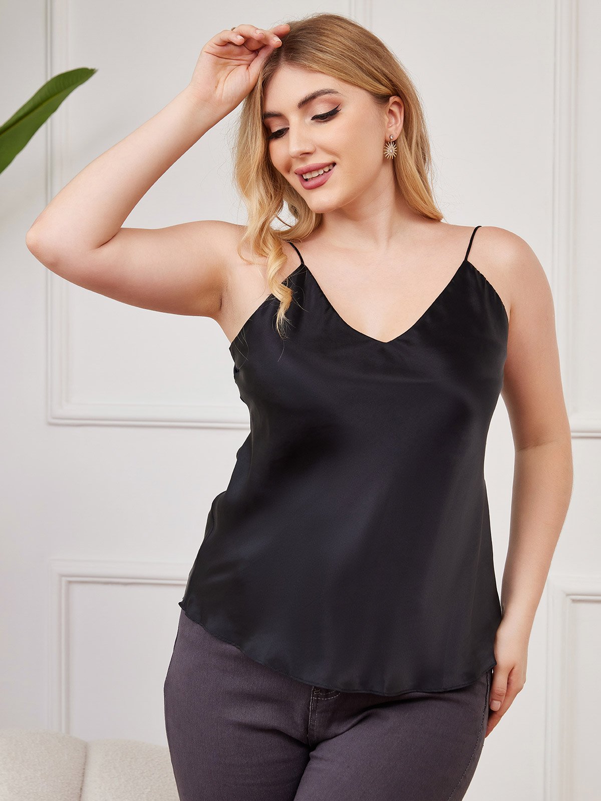 SilkSilky-NL Diepe V-Hals Grote maten Cami-Top Zwart 001