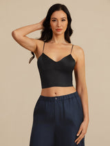 [Zwart] SilkSilky-NL Spaghetti Strap V Neck Cami-Top 005
