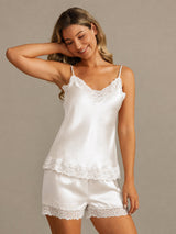 [Wit] SilkSilky-NL Spaghetti Strap V Neck Cami-Set 001