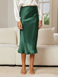 SilkSilky NL 19Momme Pure Silk Skirt Donkergroen 004