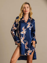 [Donkerblauw] SilkSilky-NL 19Momme Lange Mouw Notchkraag Slaap Hemd 006