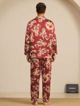 [Wijnrode Draak] SilkSilky-NL Long Sleeve Notch Collar Heren Pyjama Set 002