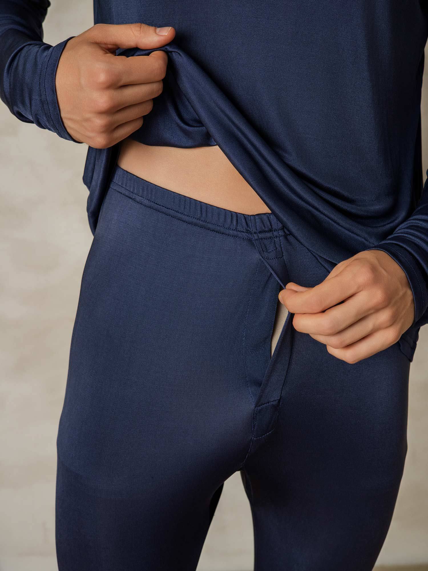 [Donkerblauw] SilkSilky-NL Zijde Mens Pajamas 005