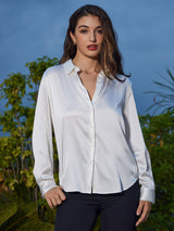 [Wit] SilkSilky-NL Long Sleeve Lapel Collar Dames Blouse 005