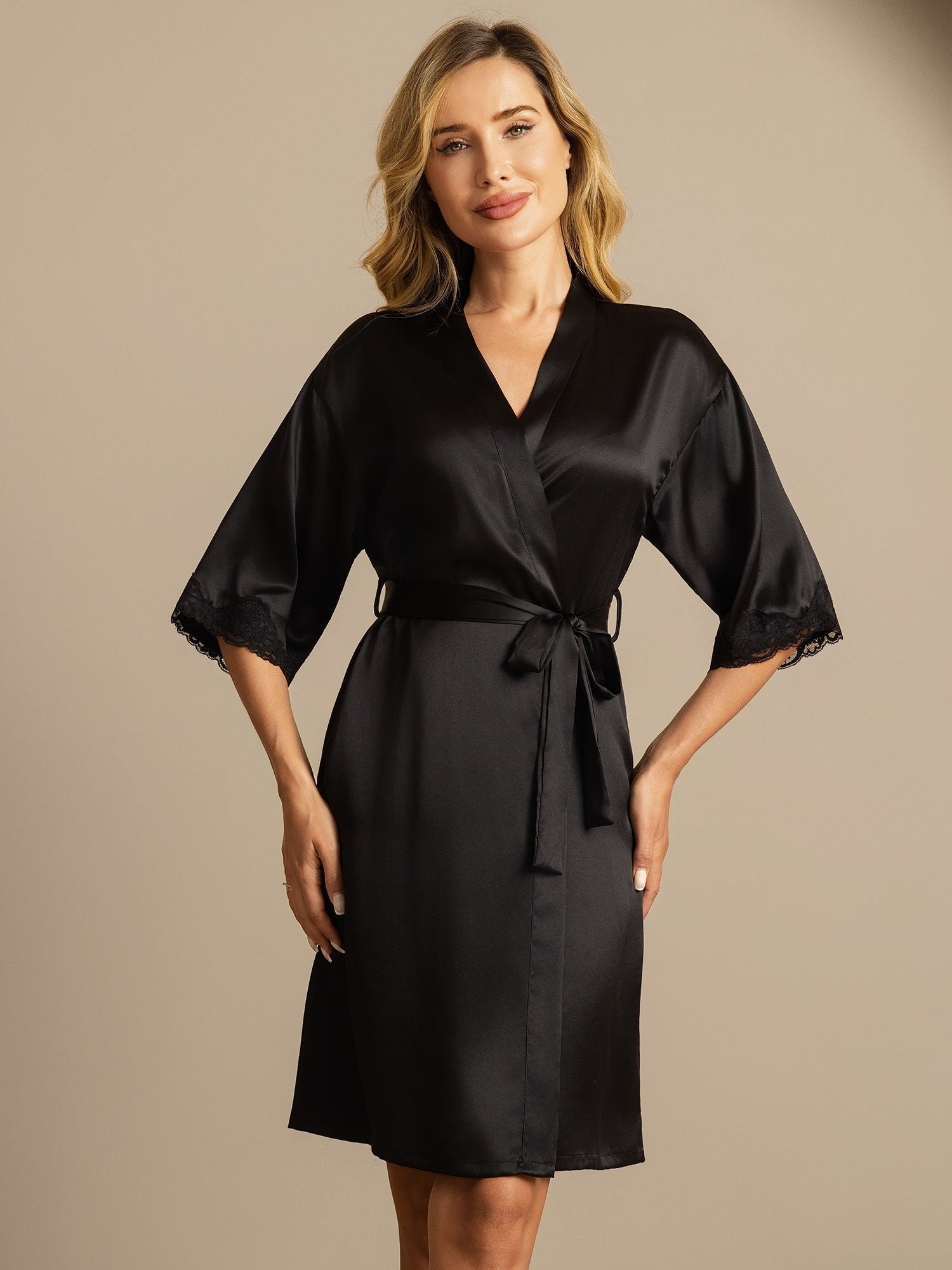 [Zwart] SilkSilky-NL Zijde Womens Robe 003