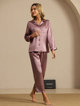 [Bleek Mauve] SilkSilky-NL Long Sleeve Lapel Collar Dames Pyjama Set 008