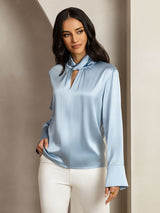 [Grijsachtig Blauw] SilkSilky-NL 19Momme Zijde Womens Shirt 008
