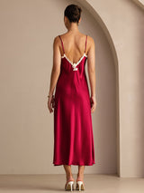 [Wijn] SilkSilky-NL Spaghetti Strap V Neck Jurk 002