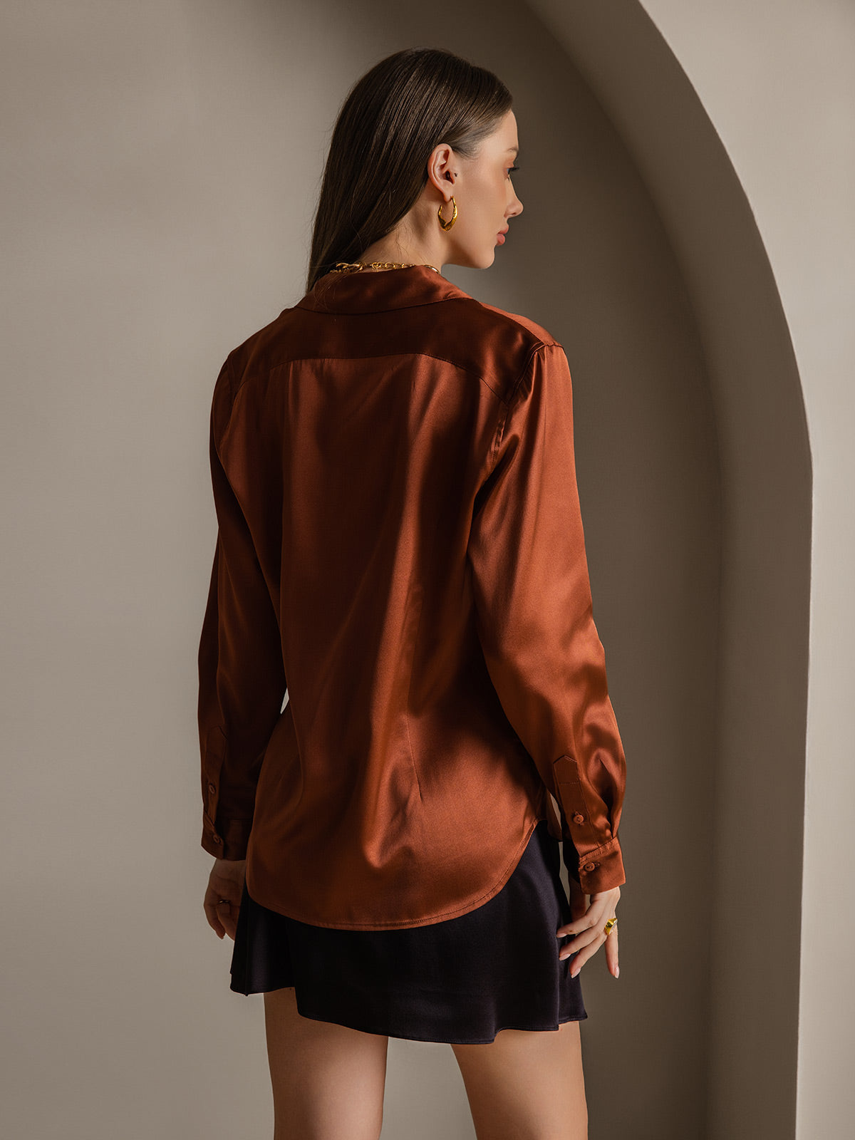 [Koffie] SilkSilky-NL Zijde Kraag Dames Blouse 002