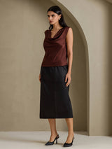 [Pure Chocolade] SilkSilky-NL Cap Sleeve Cowl Neck Dames T-Shirt 007