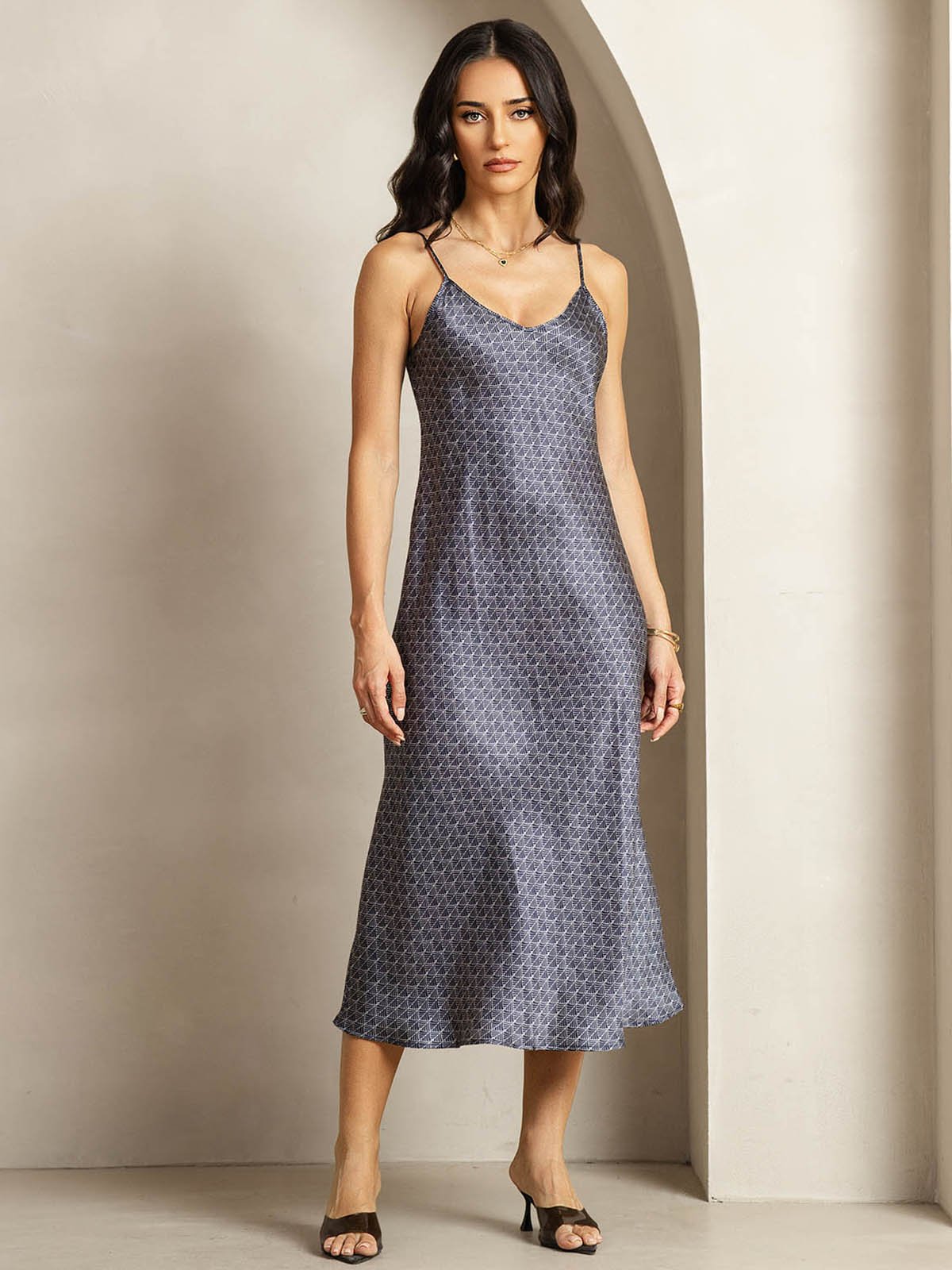 [Marine Ginkgo] SilkSilky-NL 19Momme Zijde Dress 004