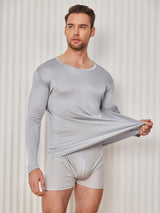 [Lichtgrijs] SilkSilky-NL Lange Mouw Ronde Hals Heren T-Shirt 003