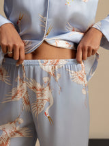 [Lichtblauw] SilkSilky-NL Long Sleeve Lapel Collar Dames Pyjama Set 007