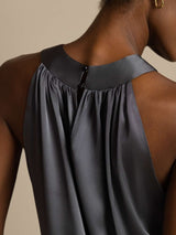 [Donkergrijs] SilkSilky-NL 19Momme Mouwloos Halter Dames T-Shirt 004