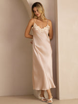 [Roze] SilkSilky-NL Spaghetti Strap V Neck Jurk 001