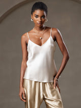 [Beige] SilkSilky-NL Spaghetti Strap V Neck Cami-Top 001