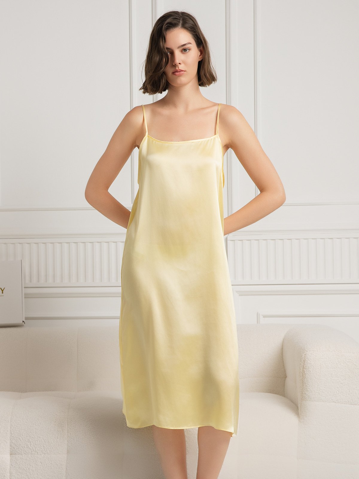 [Lichtgeel] SilkSilky-NL 19Momme Zijde Mouwloos Dress 003