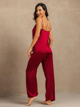[Wijn] SilkSilky-NL 19Momme Spaghetti Bandjes Diepe Ronde Hals Cami-Set 002