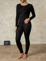 [Zwart] SilkSilky-NL Lange Mouw Ronde Hals Dames Lange Onderkleding 004