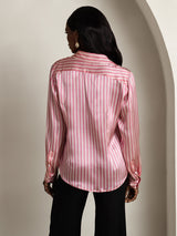 [Roze Streep] SilkSilky-NL Long Sleeve Lapel Collar Dames Blouse 002