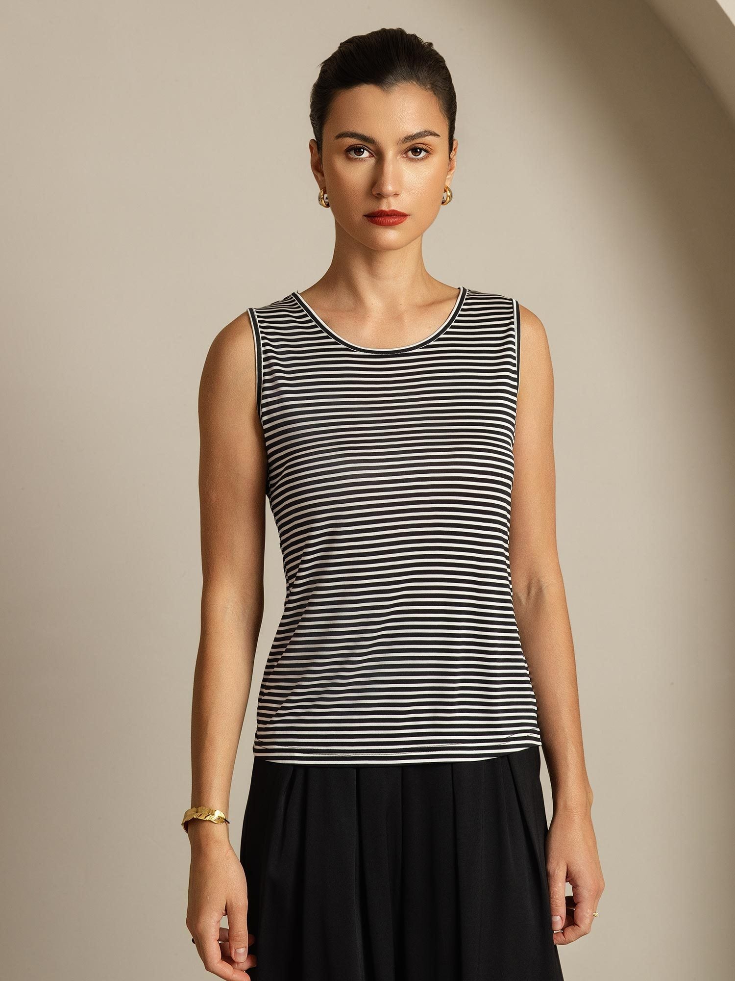 [WitteStreep] SilkSilky-NL Zijde Ronde Hals Cami-Top 001
