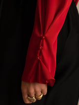 [Wijn] SilkSilky-NL 19Momme Zijde Lange Mouw V Hals Blouse 007