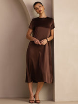 [Pure Chocolade] SilkSilky-NL Short Sleeve Crew Neck Jurk 003