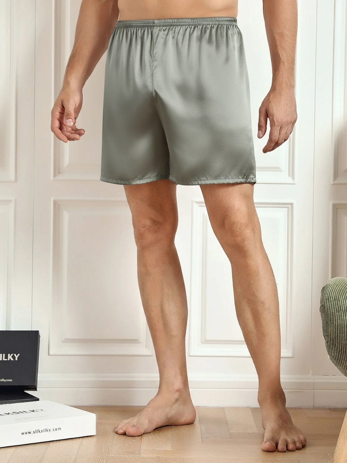 [Grijsachtig Groen] SilkSilky-NL 19Momme Mens Sleep Bottoms 002