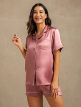 [Bleek Mauve] SilkSilky-NL Short Sleeve Lapel Collar Dames Pyjama Set 007